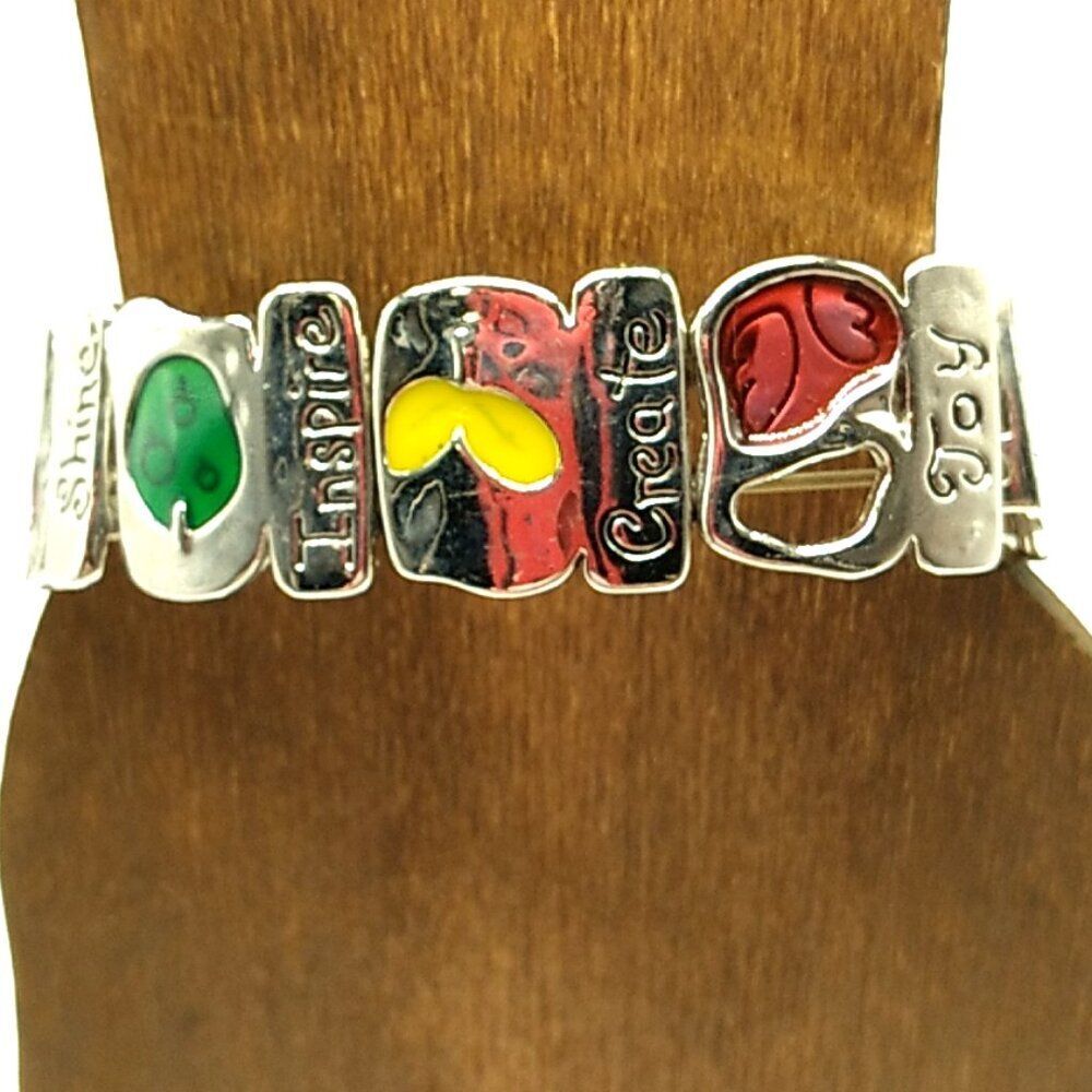 Positive Intention Silver-tone Paneled Stretch Bracelet NWOT